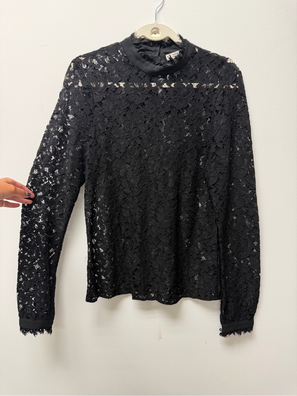 Wayf Black Floral Lace Long-Sleeve Mock Neck Top